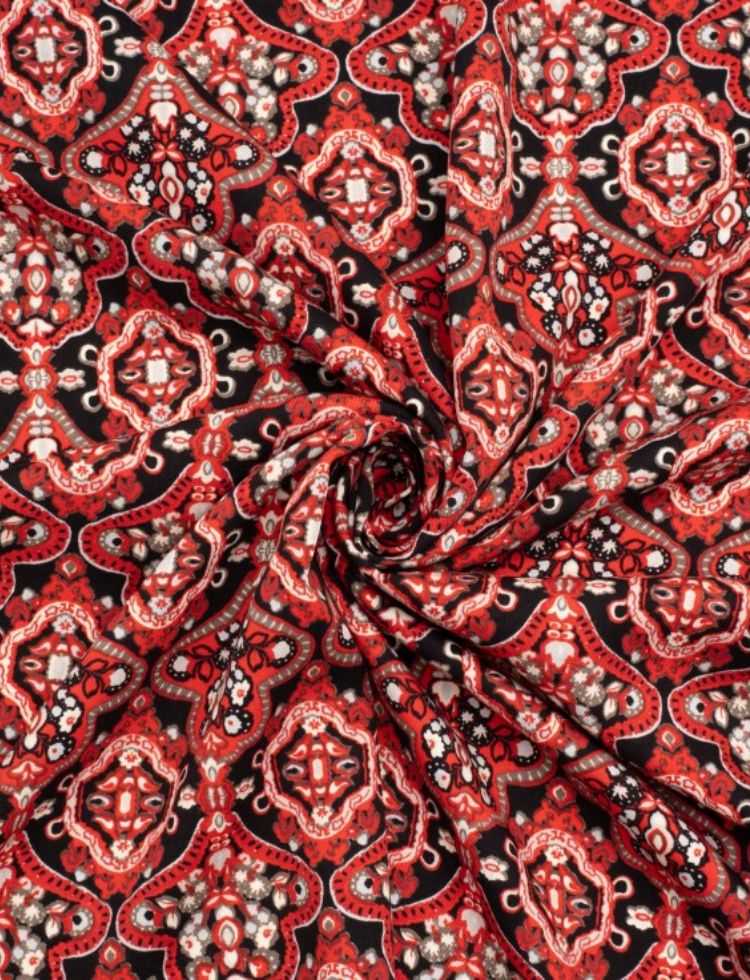 Deadstock Viscose Twill Fabric Red & Black