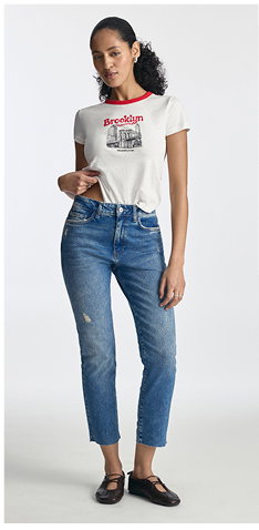 Court High Rise Cropped Straight Leg Jeans in Light Ripped Denim