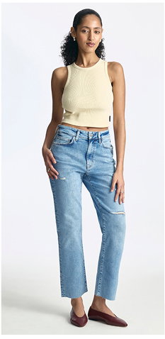 Meadow High Rise Boyfriend Jeans in Mid Ripped Denim