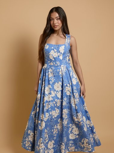 Petite Square Neck Cotton Occasion Maxi Dress
