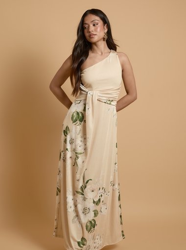Petite Trailing Camelia Jersey Bandeau Maxi Dress
