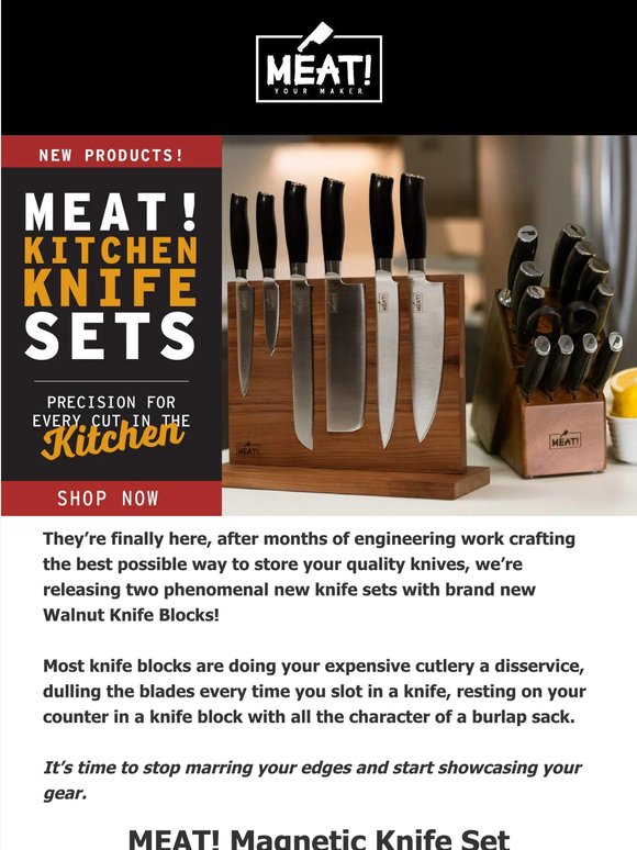 New MEAT! Knife Sets with Walnut Blocks