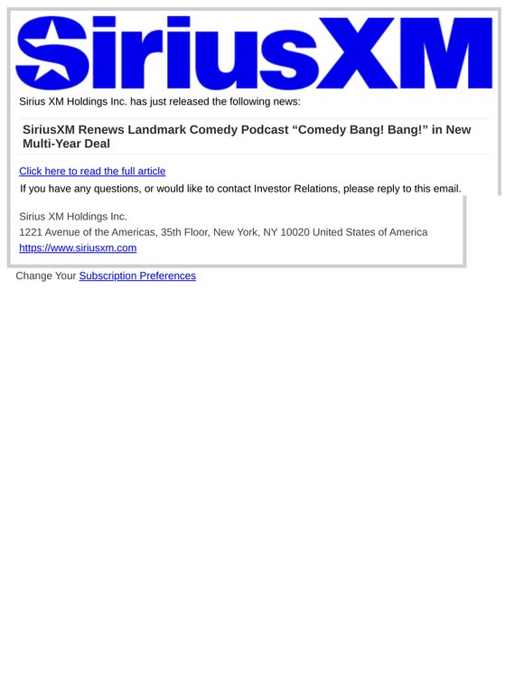 SiriusXM Renews Landmark Comedy Podcast “Comedy Bang! Bang!” in New Multi-Year Deal