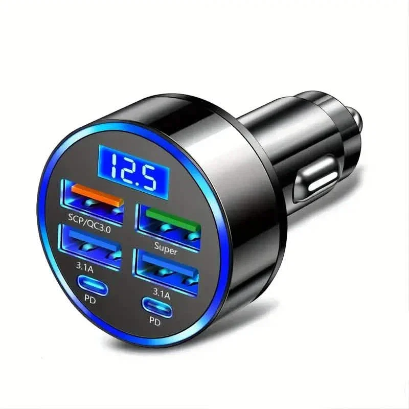 Image of Fast Charging 6 Ports Car Charger Adapter with 4 USB + 2 Type-C 40W QC3.0