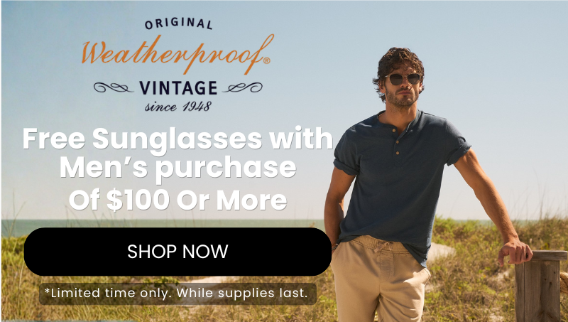 Free sunglasses with Men's purchase of $75 or more