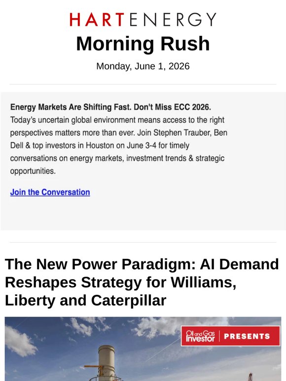 The New Power Paradigm: AI Demand Reshapes Strategy for Williams, Liberty and Caterpillar; Double Eagle 23-Well Unit IP’s 1,430 bbl/Well in Midland Basin