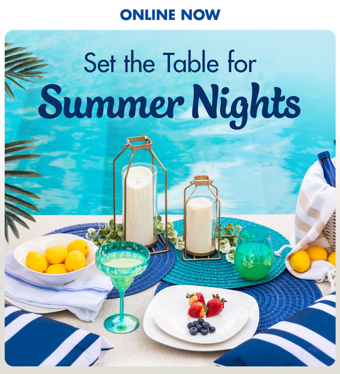 Set the Table for Summer Nights and an image of a poolside picnic with plates of berries and other picnic tableware