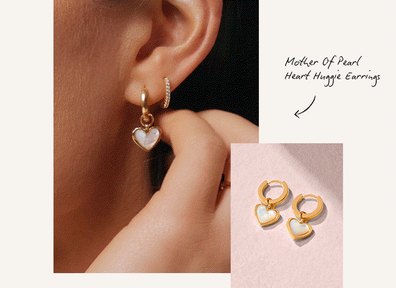Mother of Pearl Heart Huggie Earrings (Gold)