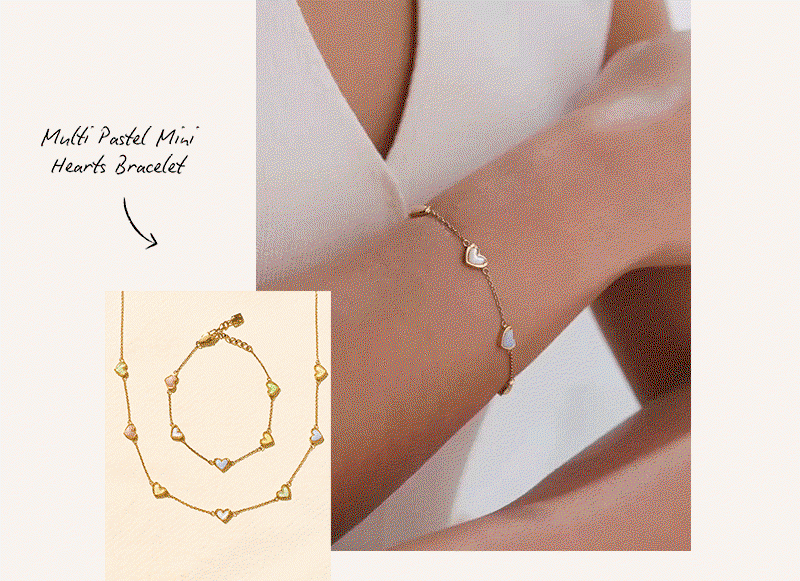 Multi Pastel Mini Hearts Bracelet (Gold)
