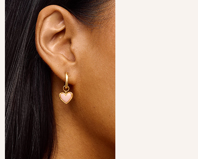 Pale Pink Opal Heart Huggie Earrings (Gold)