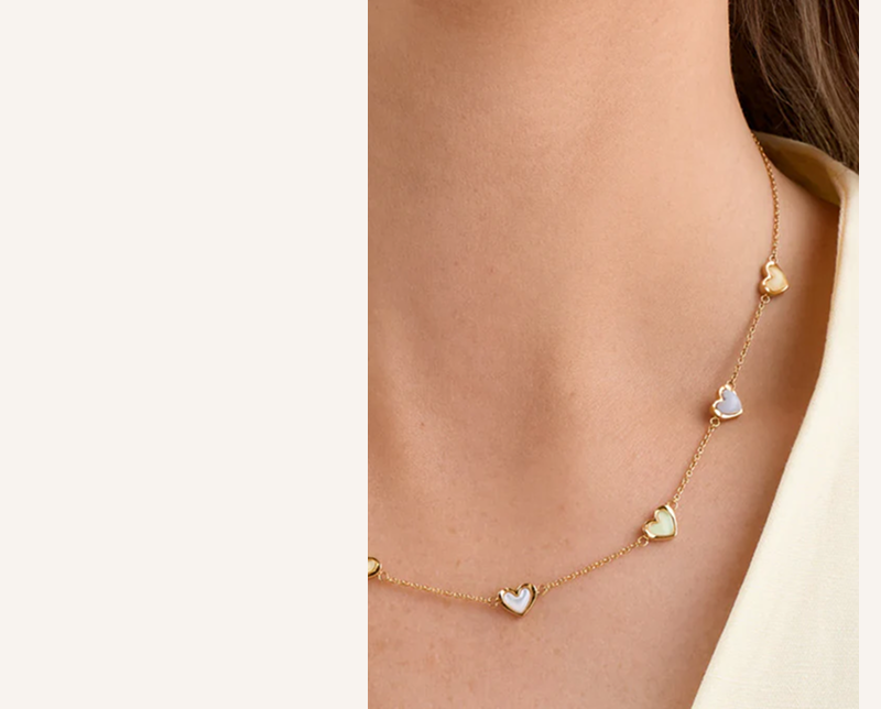 Multi Pastel Mini Hearts Necklace & Bracelet Set (Gold)