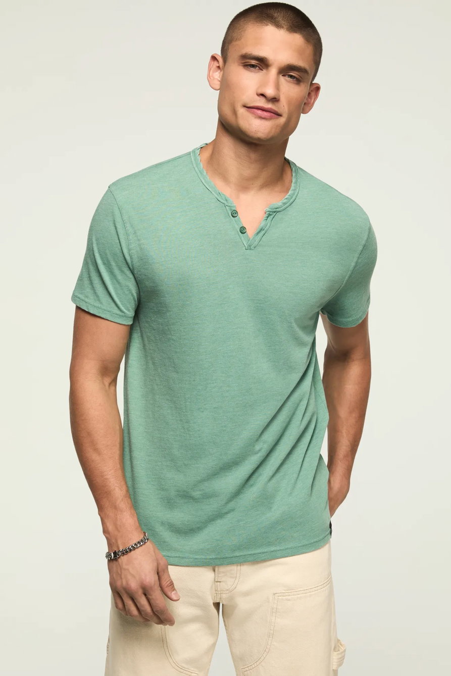 Image of Lucky Brand Venice Burnout Notch Neck Tee - Men's Clothing Tops Shirts Tee Graphic T Shirts in Blue Indigo