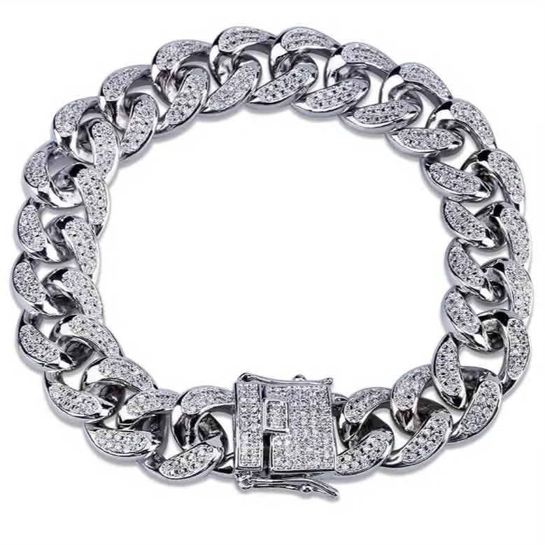 Image of Iced Out Hip Hop Zircon Cuban Chain Bracelet for Men