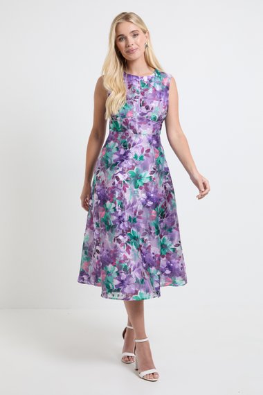 Petite Floral Burnout Sleeveless Midi Dress