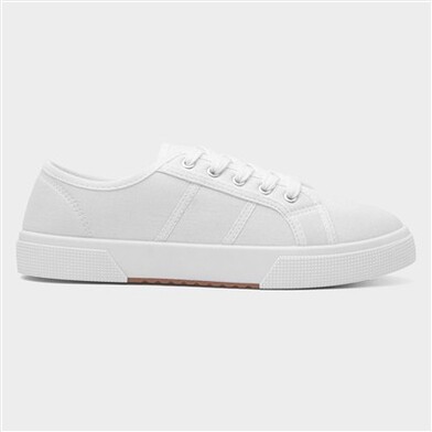 Lilley Womens White Lace Up Casual Canvas Shoes