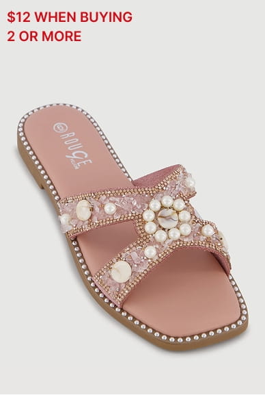 Shop Rhinestone Faux Pearl Beaded H Band Sandals