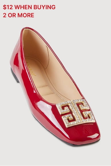 Shop Rhinestone Greek Key Pendant Faux Leather Flats