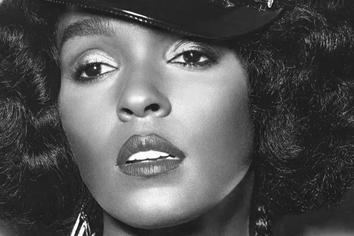 Black and white photo of Janelle Monaé