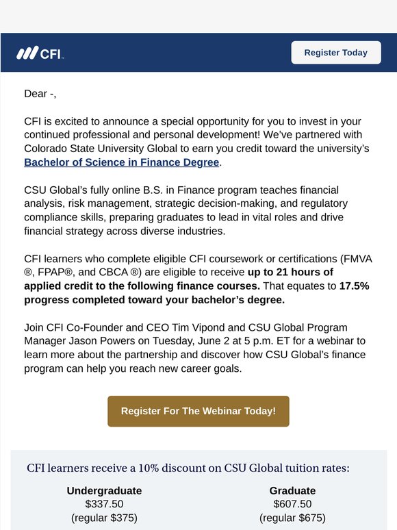 Webinar Reminder: Join CFI and CSU to discover what the CSU program can help you achieve.