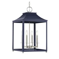 Contemporary 4 Light 15.25 inch Navy Blue with Polished Nickel Pendant Ceiling Light by Meridian