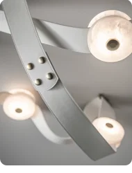 Art & Alchemy SNAPS LED 86.5 inch Modern Brass Pendant Ceiling Light in White Leather with Alabaster, Large by Hubbardton Forge
