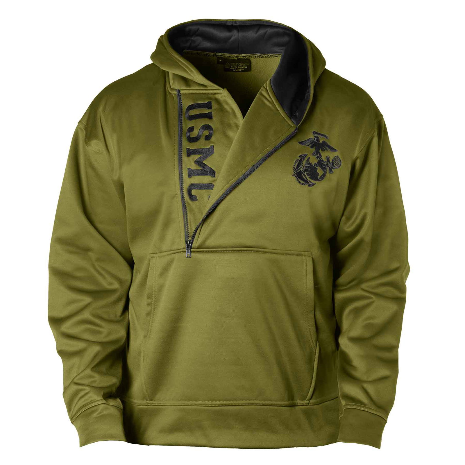 Image of USMC Half Zip Hoodie- OD green