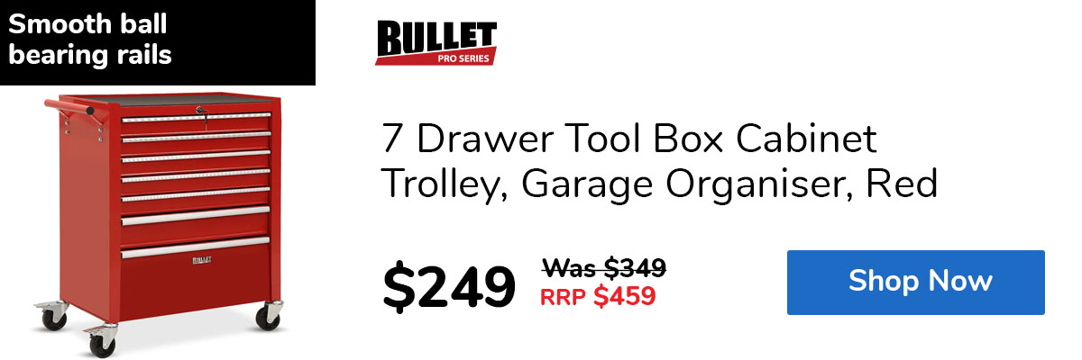 7 Drawer Tool Box Cabinet Trolley, Garage Organiser, Red