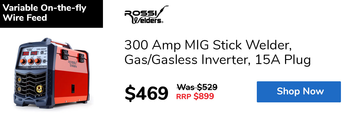 300 Amp MIG Stick Welder, Gas/Gasless Inverter, 15A Plug