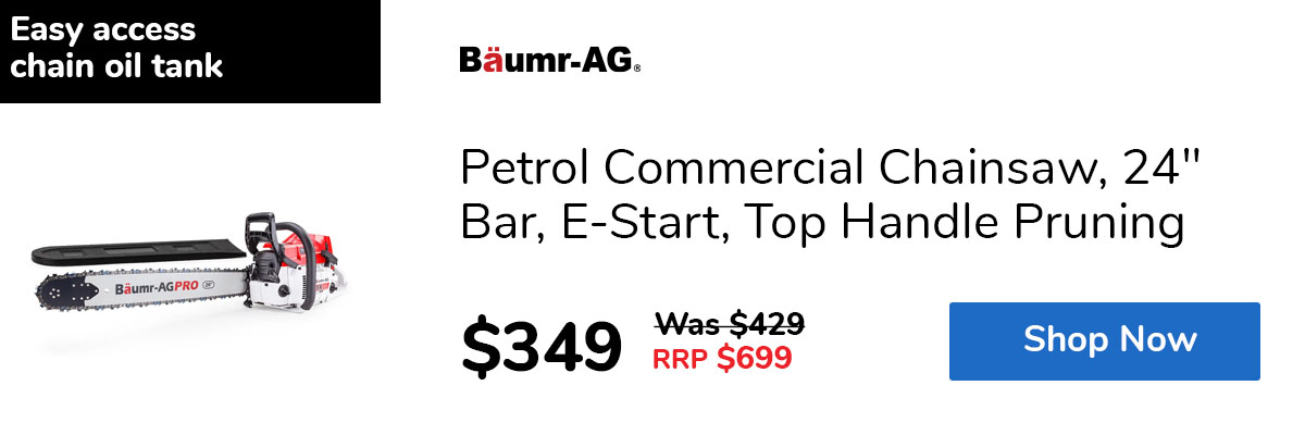 Petrol Commercial Chainsaw, 24" Bar, E-Start, Top Handle Pruning