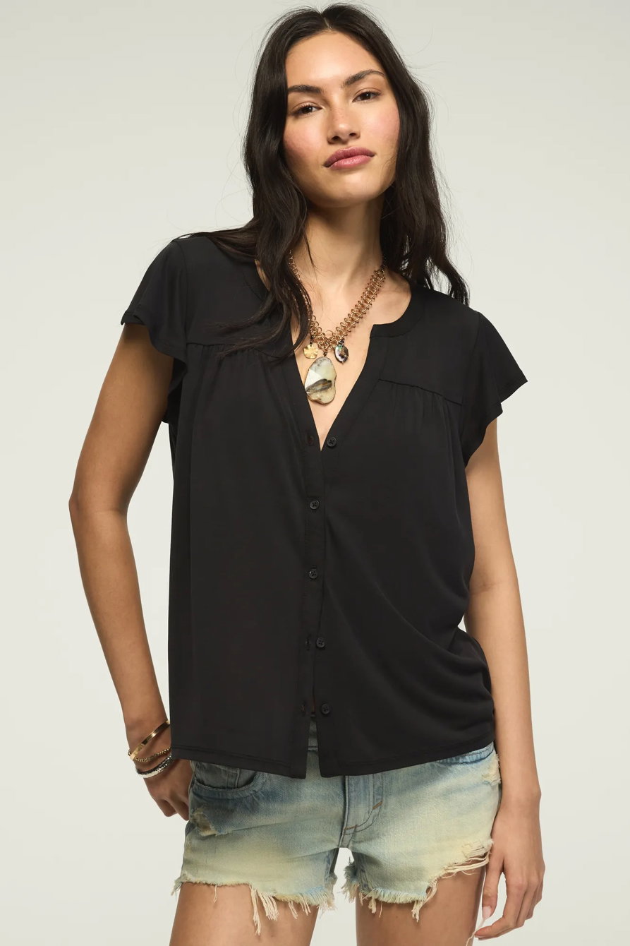 Image of Lucky Brand Sandwash Button Up Notch Top - Women's Clothing Tops Tees Shirts in Shell Pink