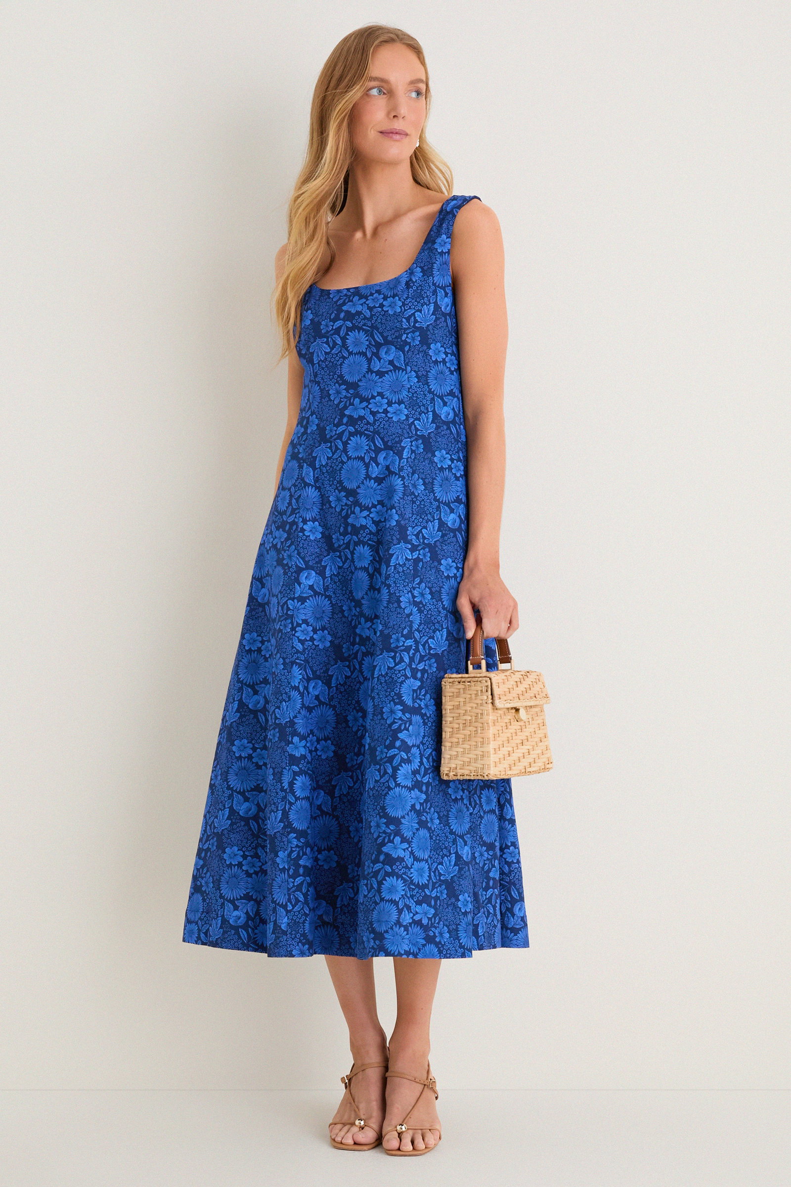 Image of Cobalt Blue Dahlia Floral Catie Dress