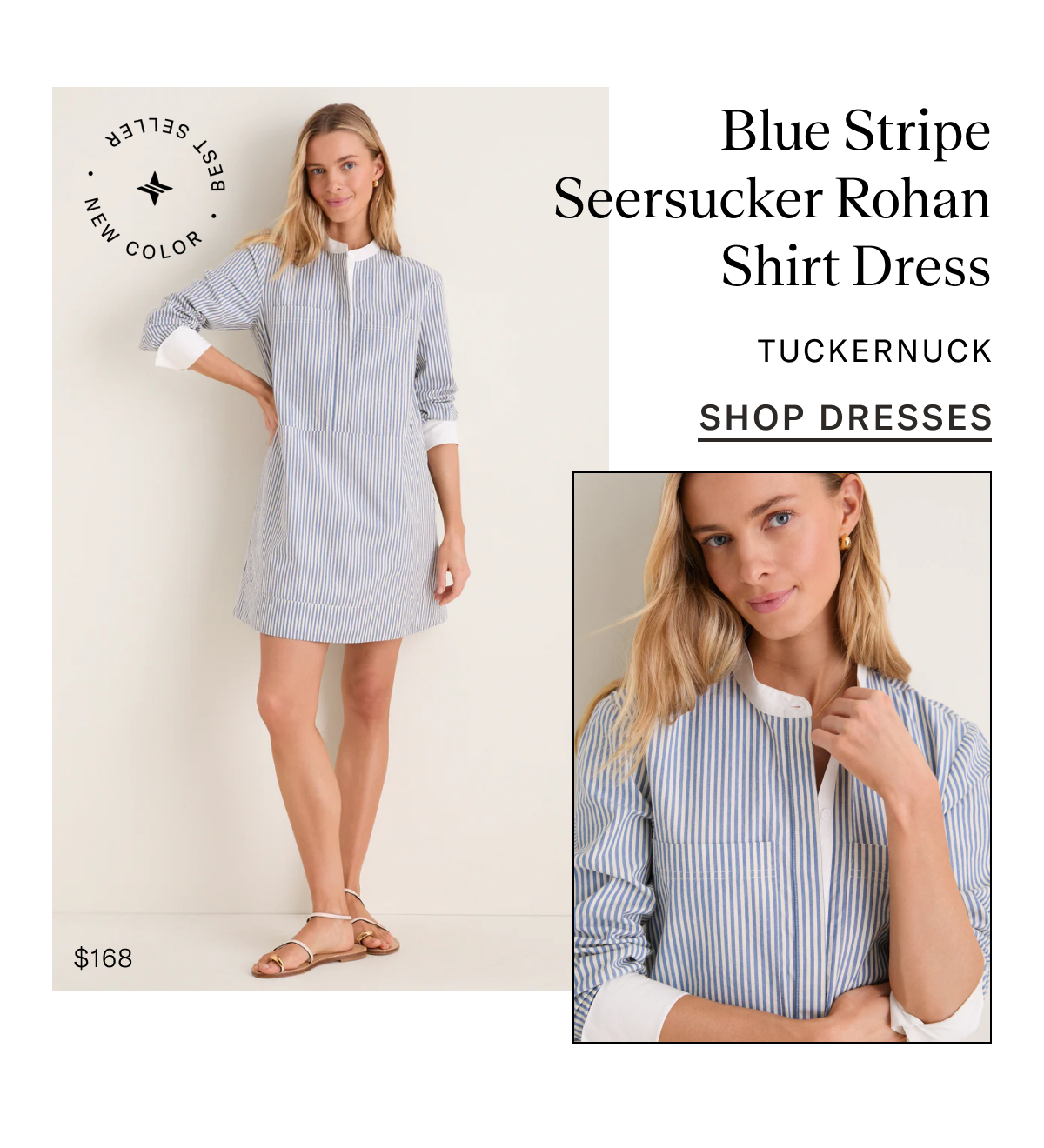 Blue Stripe Seersucker Rohan Shirt Dress