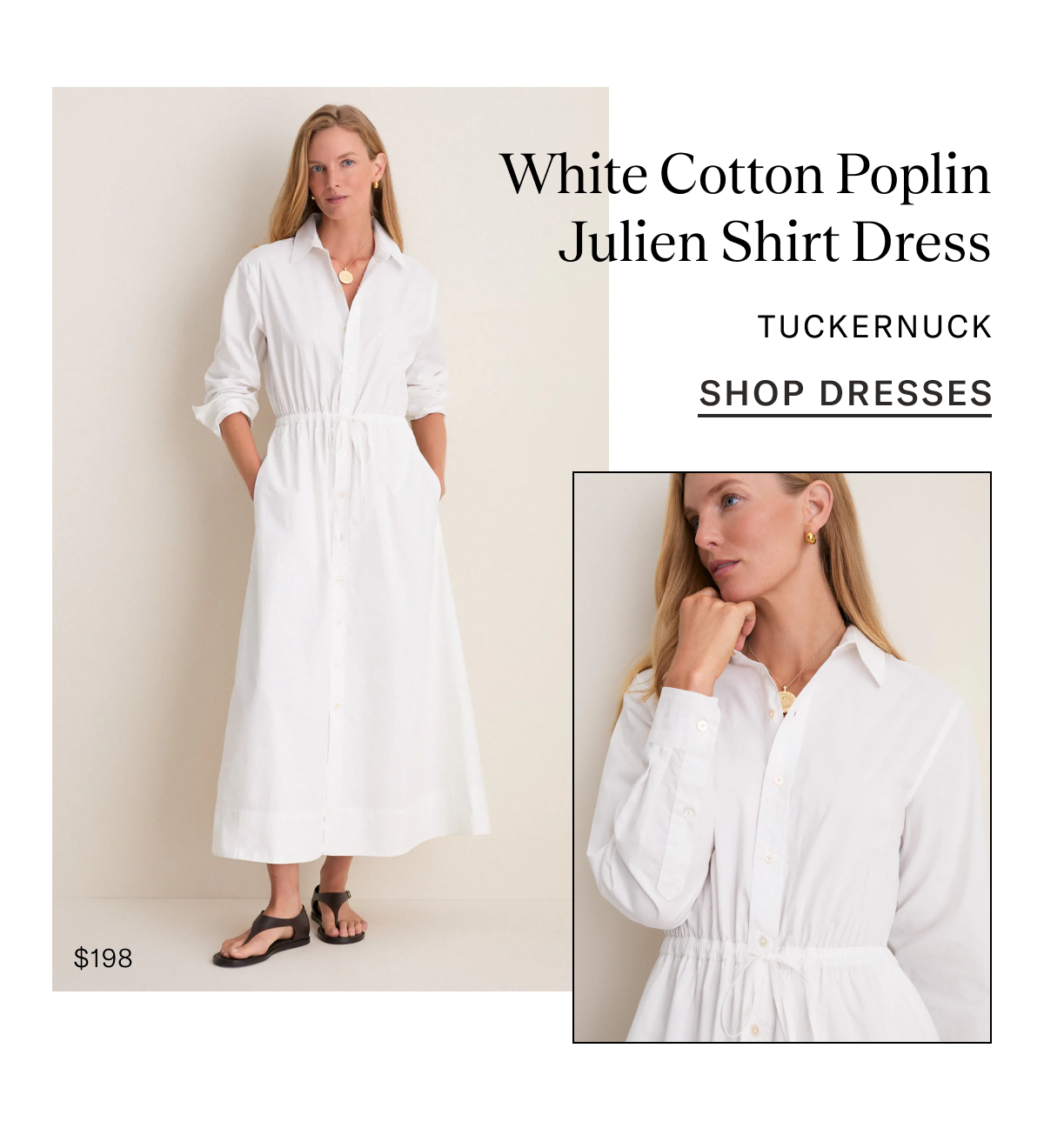 White Cotton Poplin Julien Shirt Dress