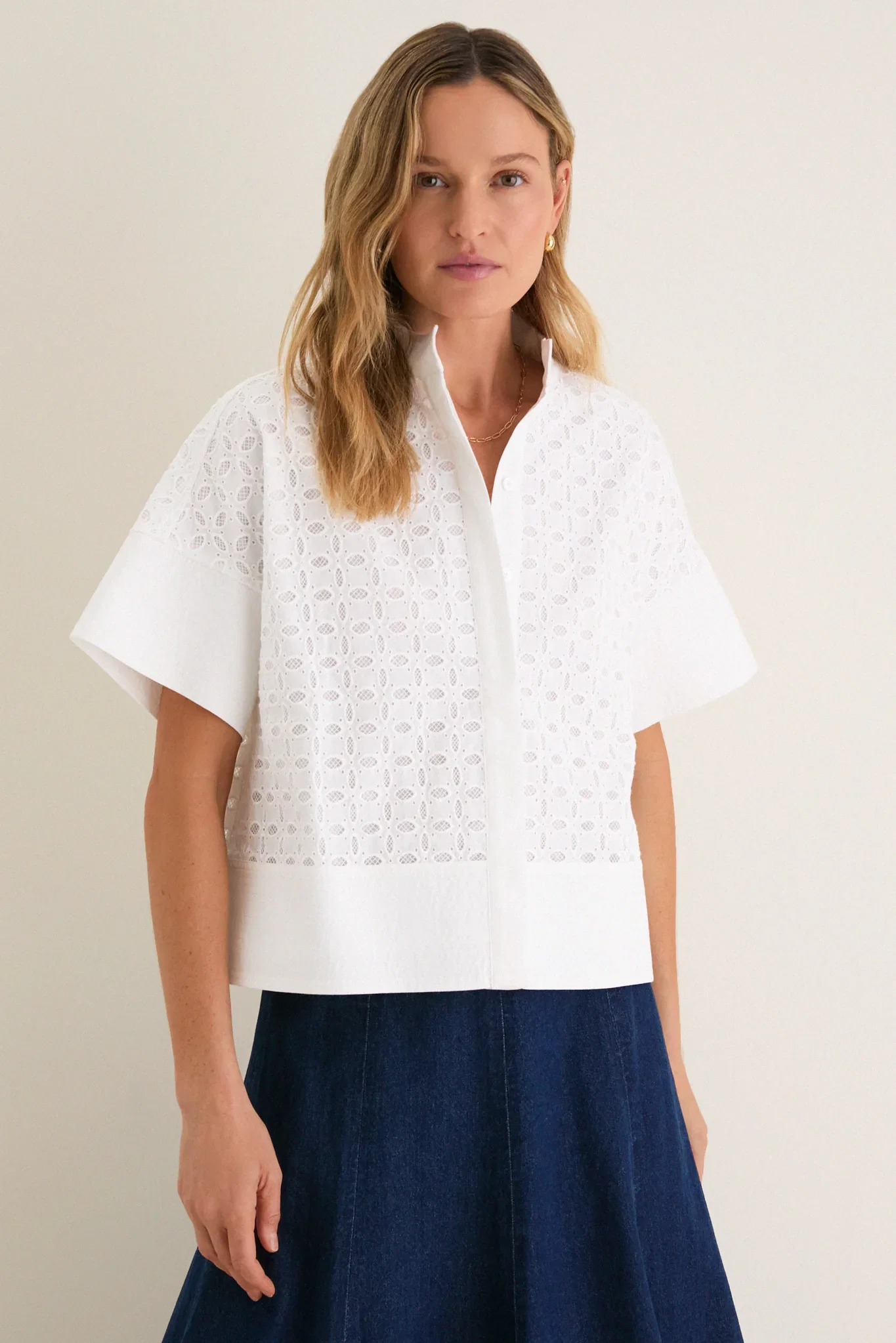 Image of White Eyelet Sofia Stitch Shirt