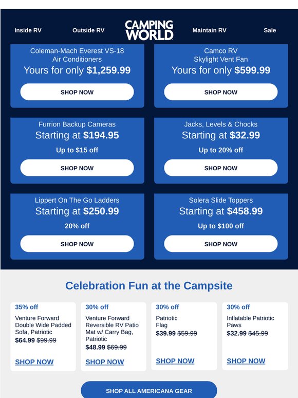 Red, white & new - up to $100 off RV upgrades