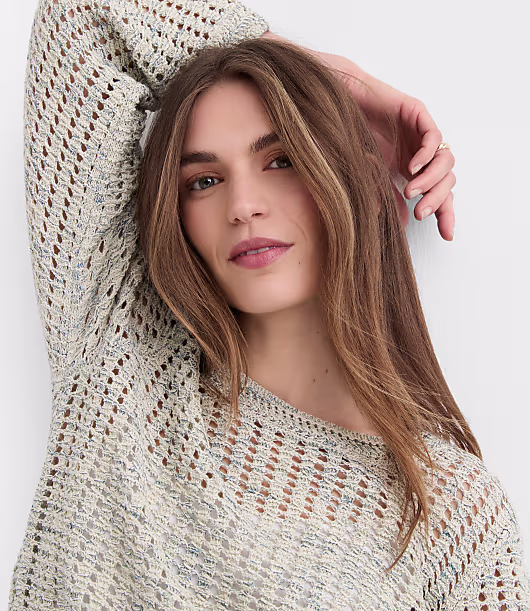 Marled Open Stitch Flare Sleeve Sweater