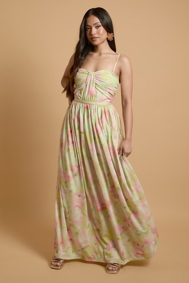 Petite Wildflower Mesh Bandeau Maxi Dress