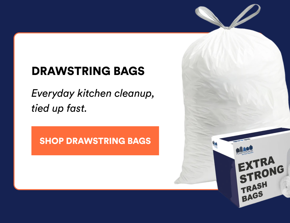 Drawstring bags for everyday kitchen cleanup, tied up fast.