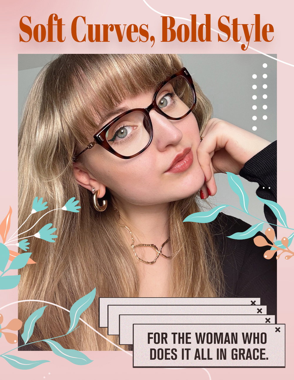 Soft cat-eye frames in warm acetate