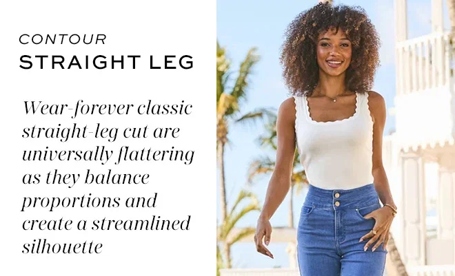 Bright Blue Contour Waist Straight Leg Jeans