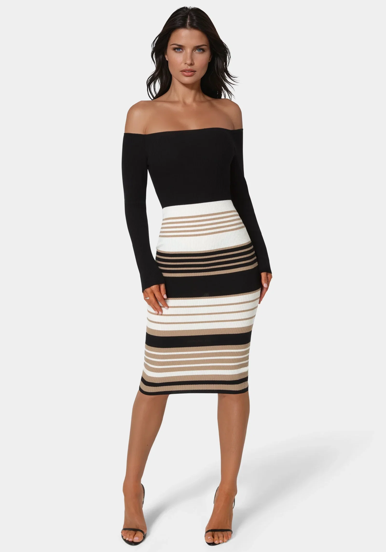 Image of Off Shoulder Stripe Dress