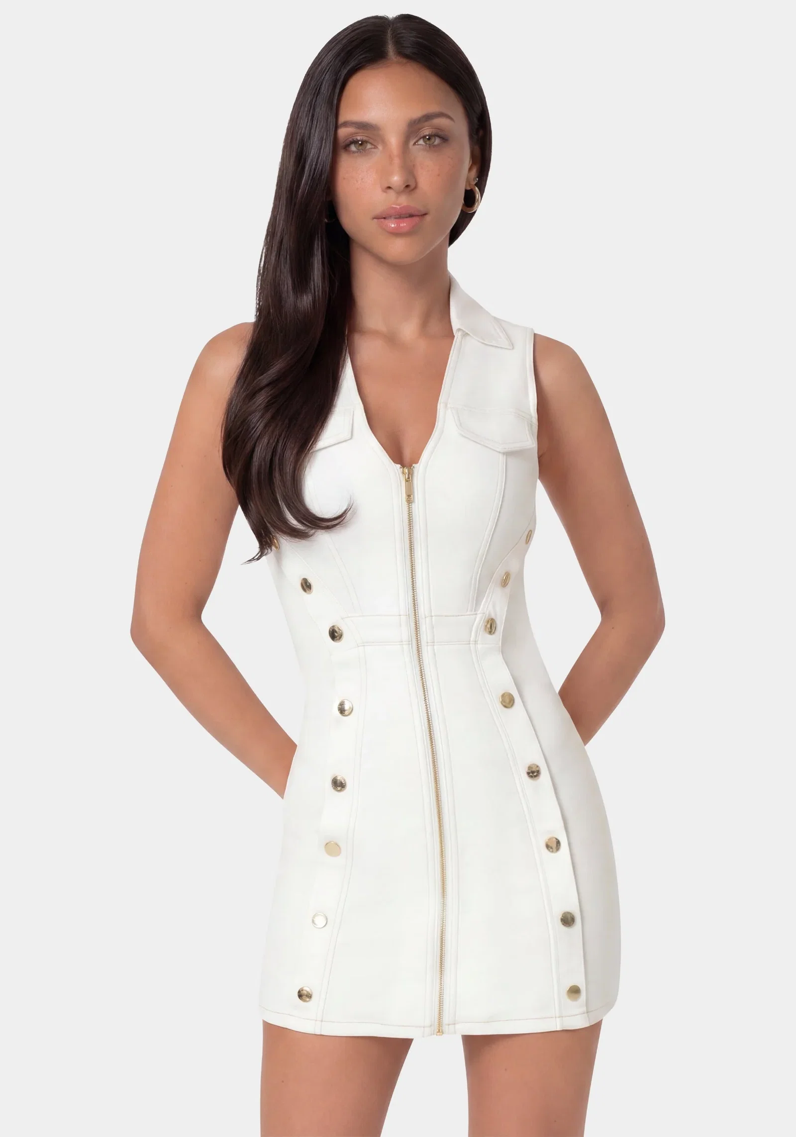 Image of Fitted White Denim Dress
