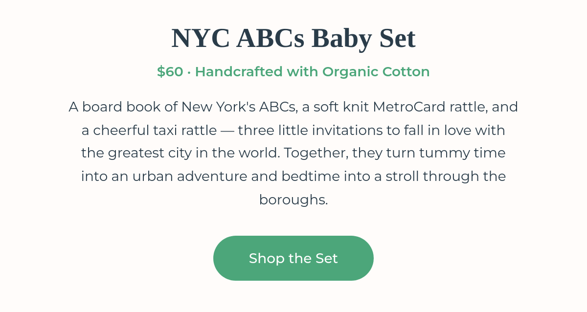 NYC ABCs Baby Set details and Shop Now button