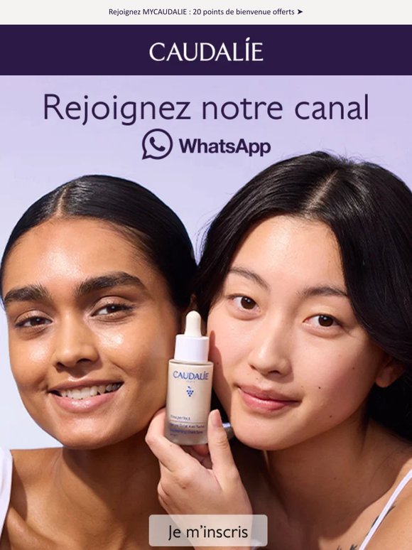Nouveauté : Rejoignez le canal WhatsApp Caudalie 🍇