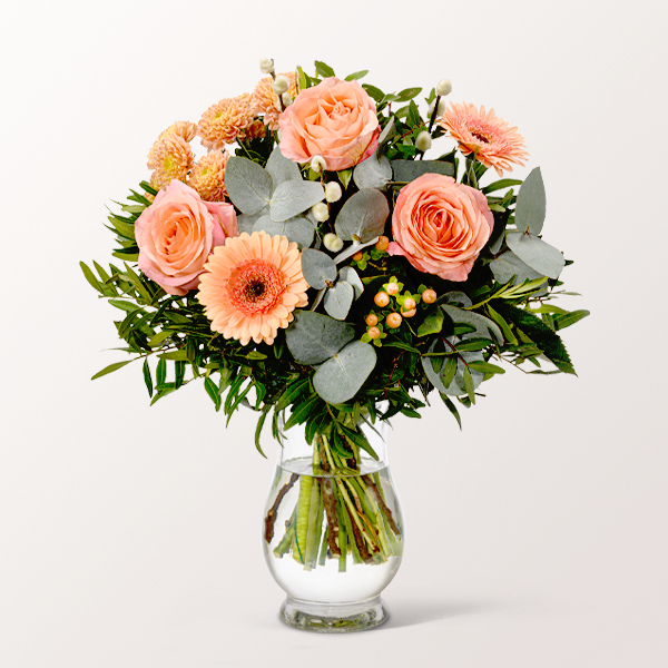 Lachsfarbener Blumenstrauß Morgentau mit 2 Gratis-Geschenken für 31,99 €