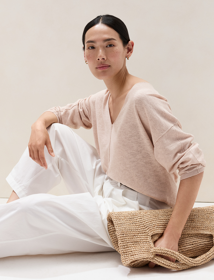 linen deep v-neck jumper