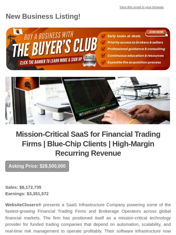 New Deal Alert: Mission-Critical SaaS for Financial Trading Firms | Blue-Chip Clients | High-Margin Recurring Revenue