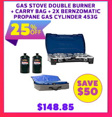 Gas Stove Double Burner + Gas Stove Double Burner - Carry Bag + 2x Bernzomatic Propane Gas Cylinder 453G