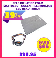 Self Inflating Foam Mattress - Queen + Illuminator LED Head Torch