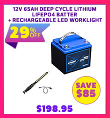 12V 65Ah Deep Cycle Lithium LiFePO4 Battery + Rechargeable Lithium LED Worklight